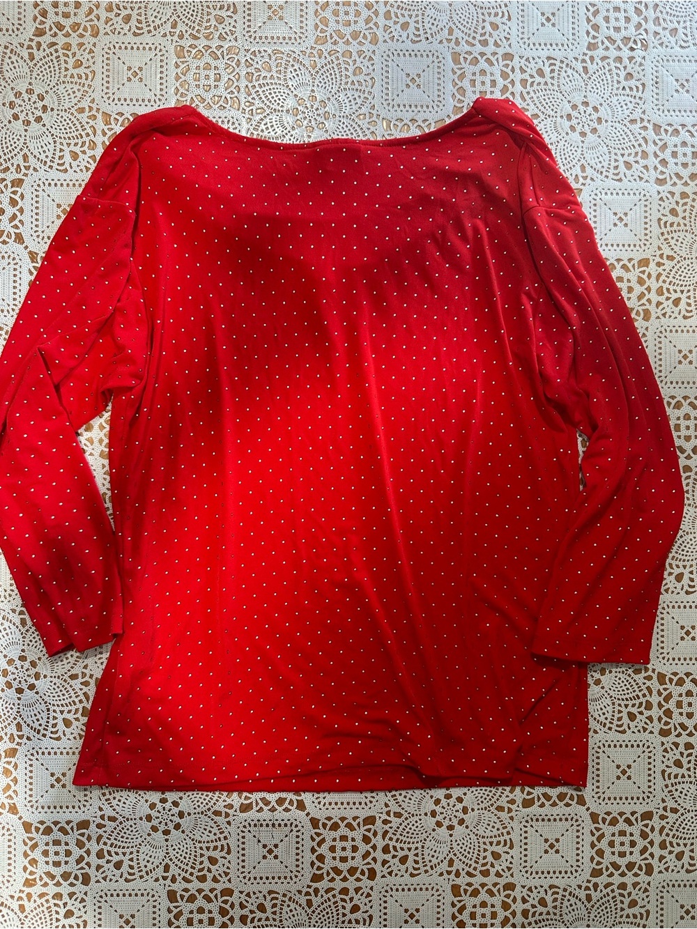Ruby Rd Red Rhinestone Cowl Neck Long Sleeve Top Size Small - Picture 5 of 5